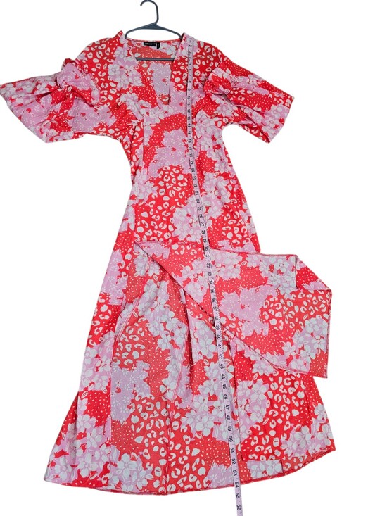 ASOS Design Red Pink Floral Patchwork Maxi Dress 4 Deep V Romantic Statement - Picture 7 of 7